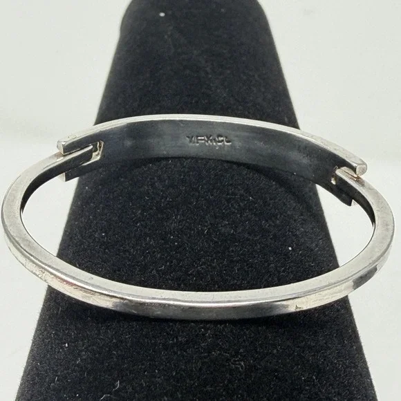 Vintage Mexico 925 Sterling Silver Abalone Red Shell Inlay Hinged Cuff Bracelet - Picture 2 of 16